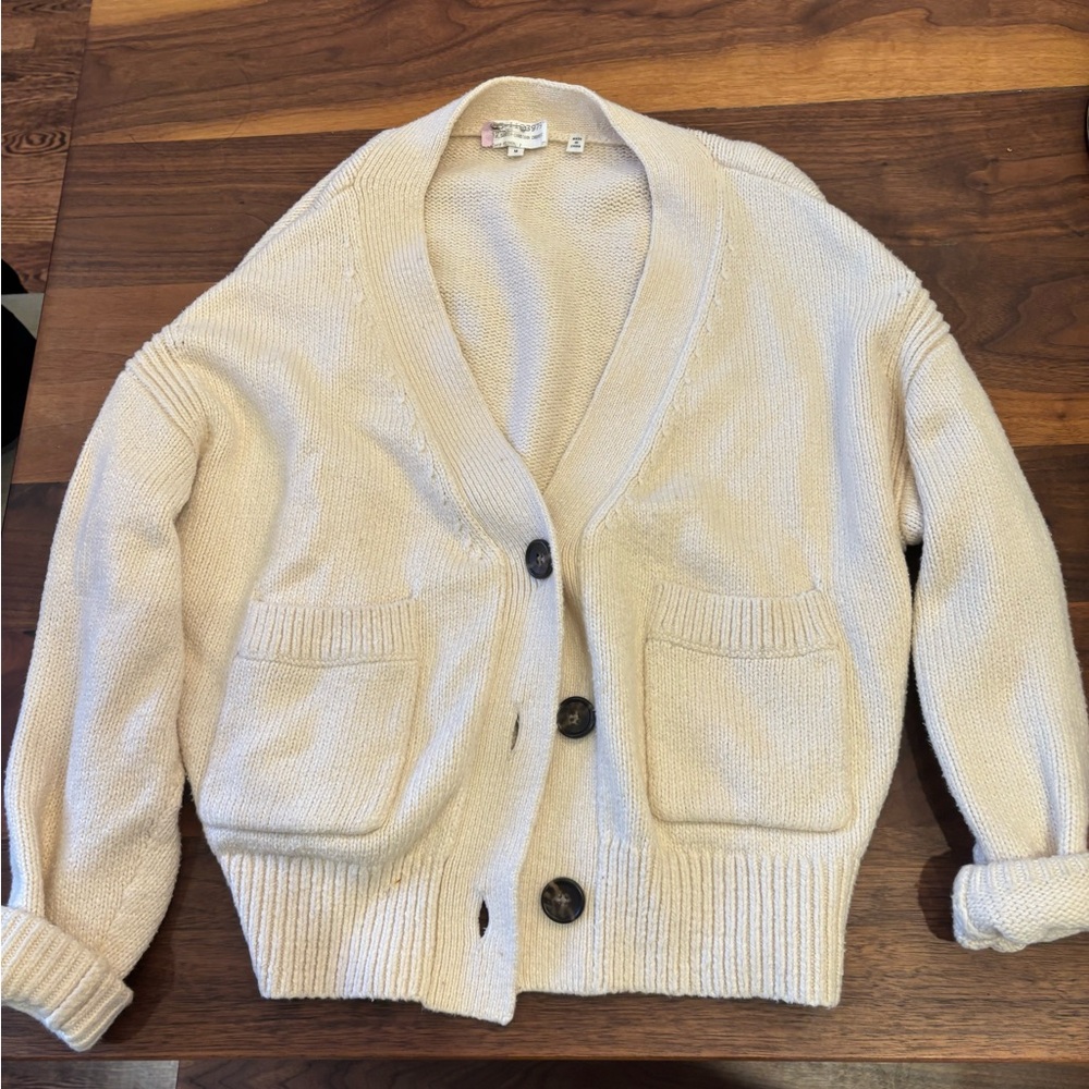 A.L.C. Cream Ribbed Cardigan Sweater - Picture 2 of 2